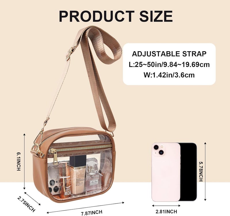 Fibrdoo Clear Bag Stadium Approved, Leather Clear Crossbody Purse Bag for Concerts Sports Events Festivals - Image 2